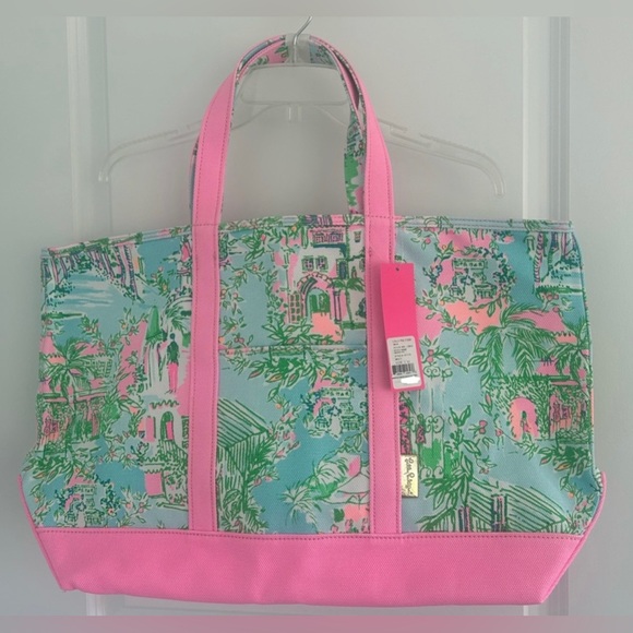 Lilly Pulitzer Mercato Canvas Cotton Tote Bag - Multi Lilly Loves Palm Beach - Picture 4 of 16